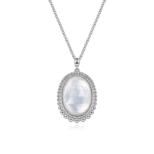 925 Sterling Silver Rock Crystal and White Mother of Pearl Pendant Necklace