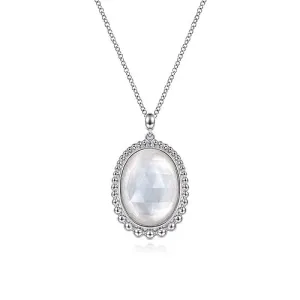 925 Sterling Silver Rock Crystal and White Mother of Pearl Pendant Necklace