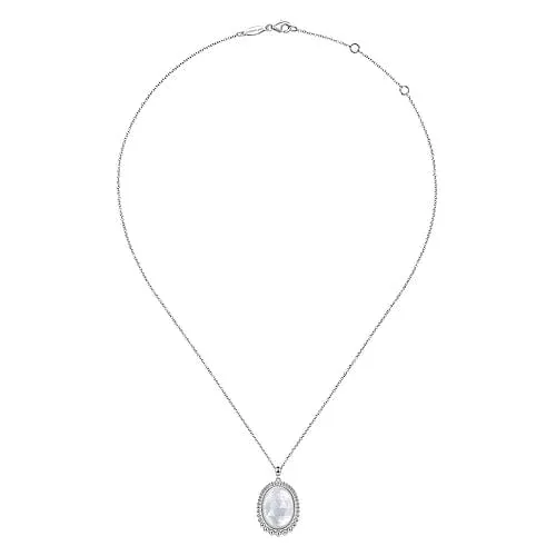 925 Sterling Silver Rock Crystal and White Mother of Pearl Pendant Necklace