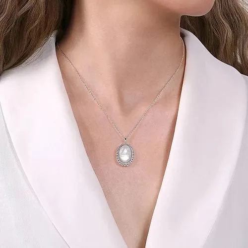 925 Sterling Silver Rock Crystal and White Mother of Pearl Pendant Necklace