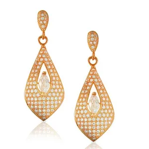 925 Sterling Silver Rose Gold-Tone Marquise Round White CZ Womens Dangle Earrings