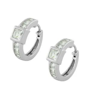 925 Sterling Silver White Princess Baguette CZ Huggie Earrings