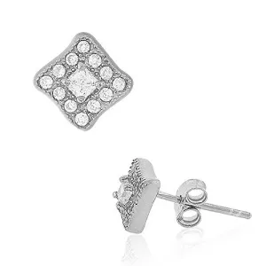 925 Sterling Silver Yellow Gold-Tone White CZ Womens Square Diamond-Shaped Stud Earrings