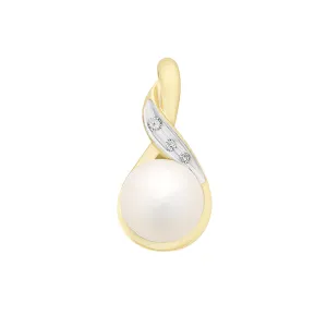 9ct Yellow and White Gold Natural Diamond and Freshwater Pearl Pendant M3108