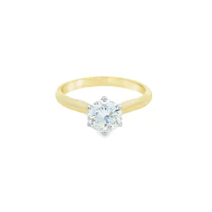 9ct Yellow and White Gold Round Brilliant Lab Grown Diamond Solitaire Ring 1ct Non-Certified R-00105