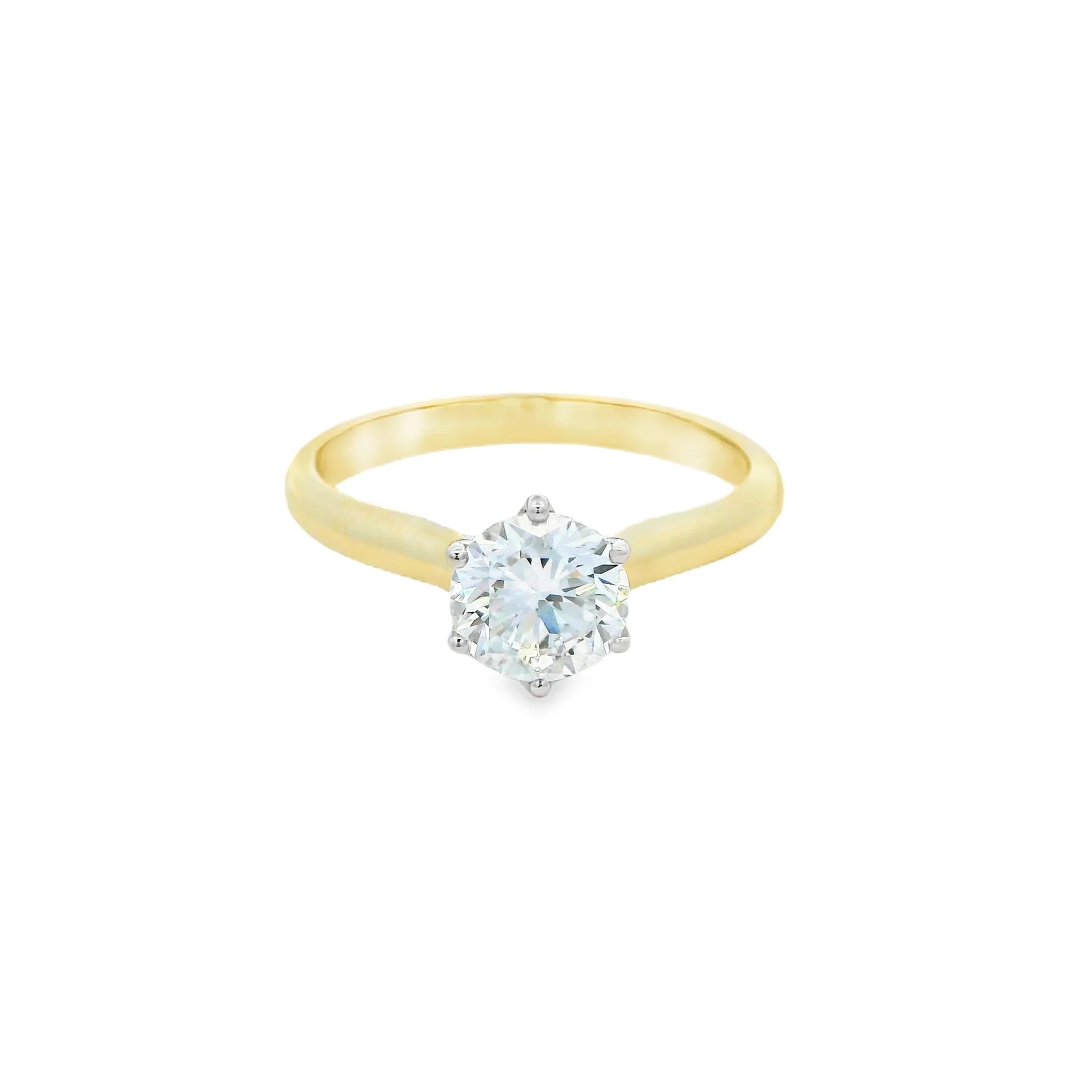 9ct Yellow and White Gold Round Brilliant Lab Grown Diamond Solitaire Ring 1ct Non-Certified R-00105