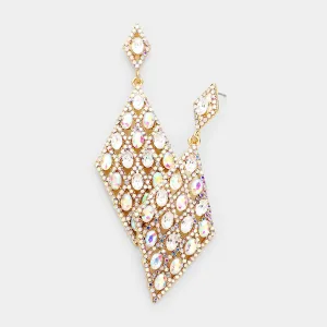 AB Detailed Stone Teardrop Pageant Earrings on Gold | Prom Earrings | 446098