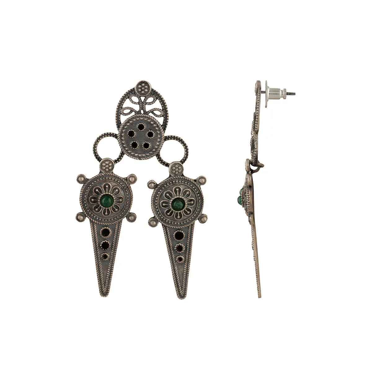 Ahir Silver Earrings With Black Meenakari by MOHA