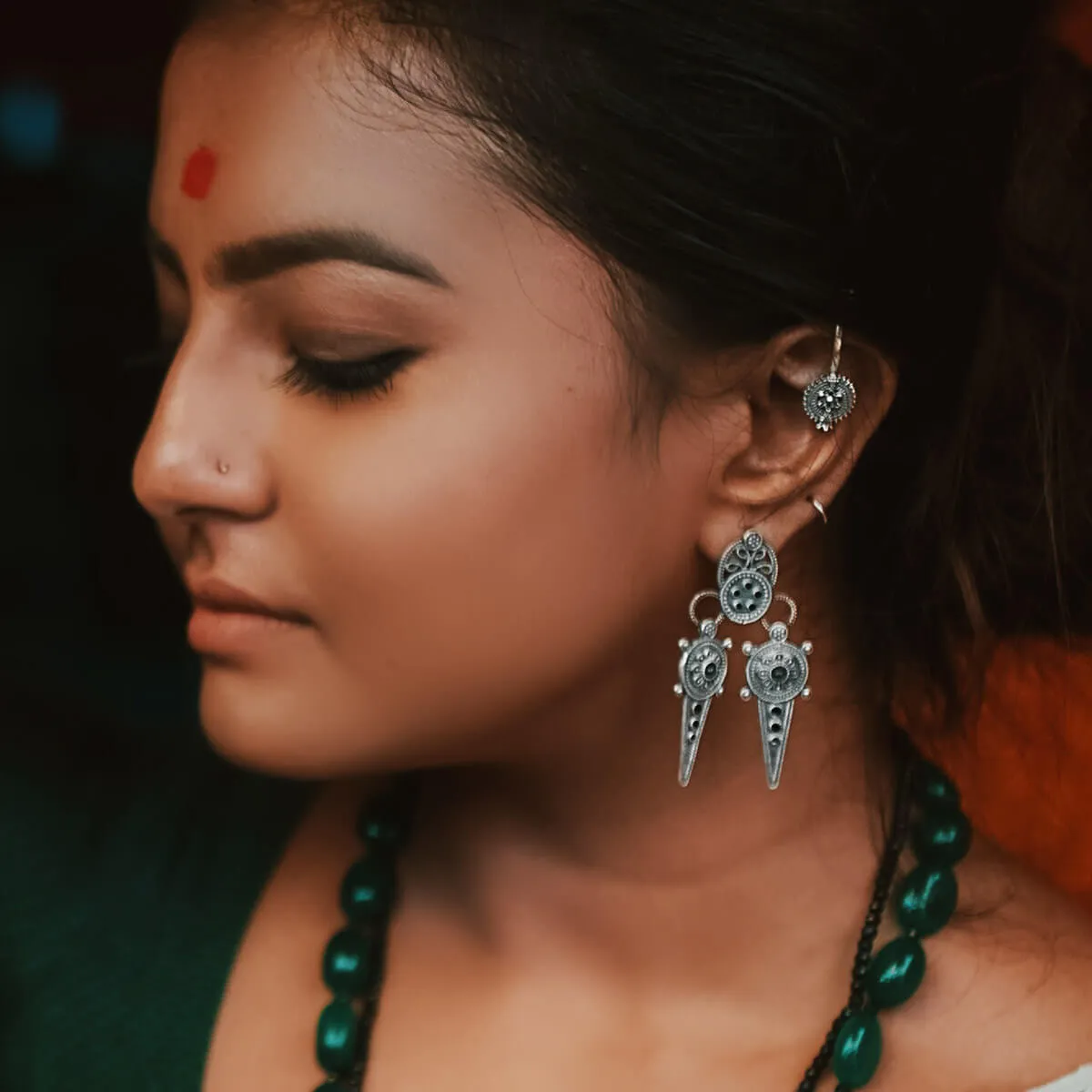Ahir Silver Earrings With Black Meenakari by MOHA