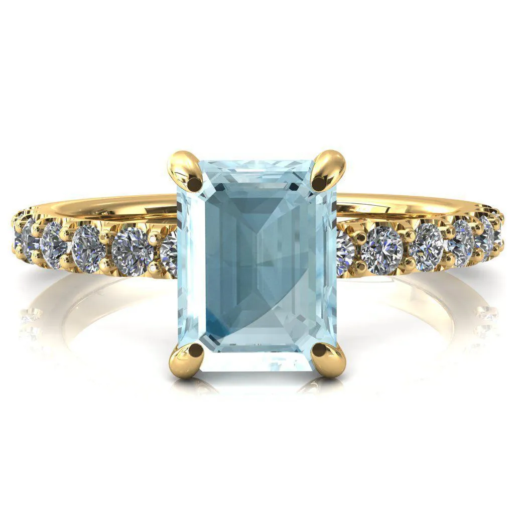 Alessi Emerald Aqua Blue Spinel 4 Claw Prong 3/4 Micro Pave Engagement Ring