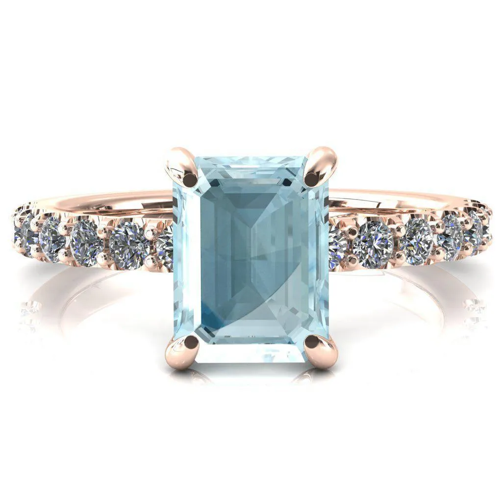 Alessi Emerald Aqua Blue Spinel 4 Claw Prong 3/4 Micro Pave Engagement Ring