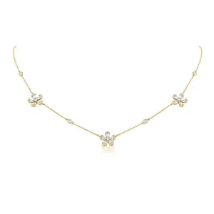 Alternating Diamond Flower Station Necklace