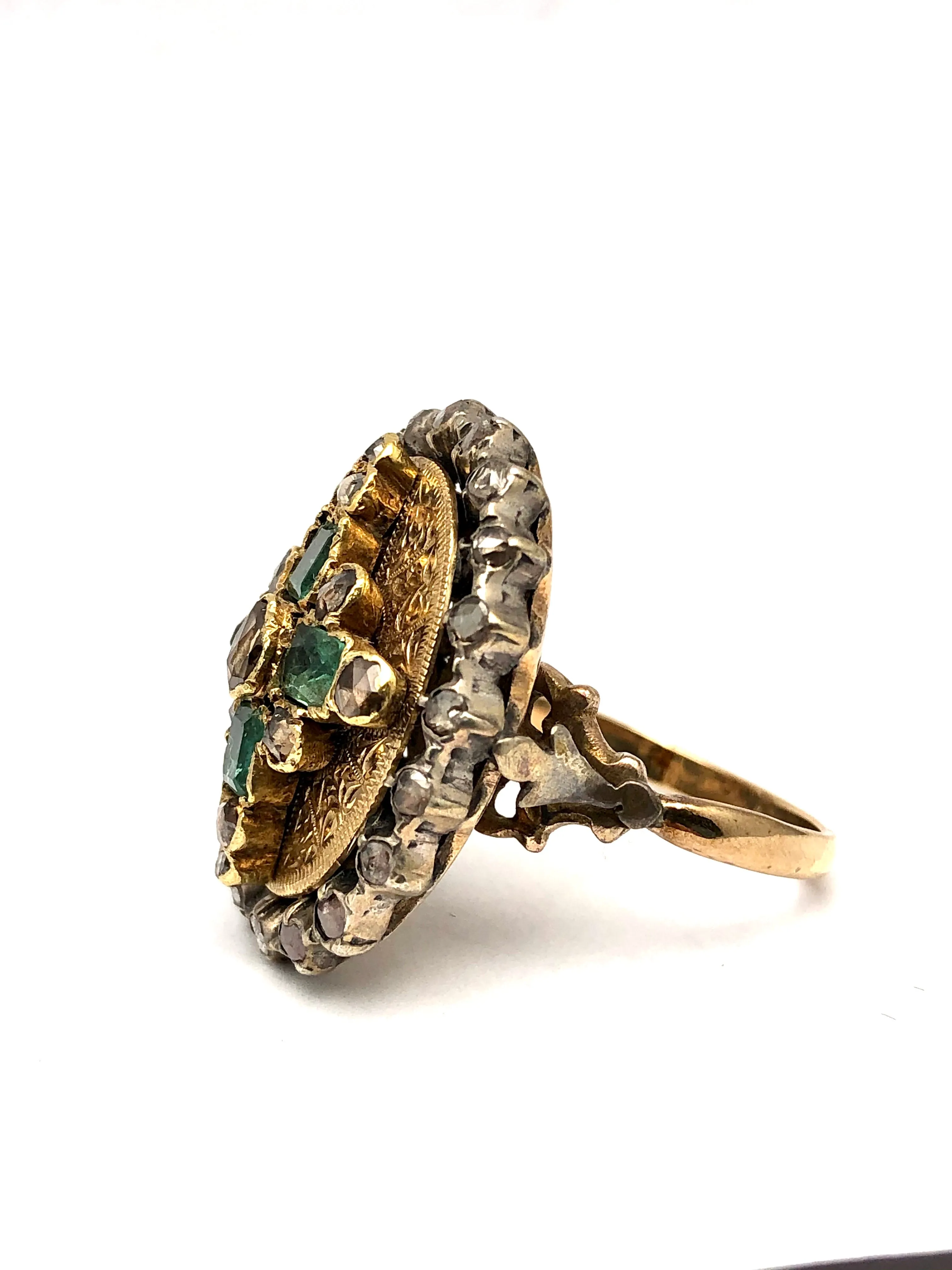 Antique Early Georgian Emerald & Diamond Ring 18K