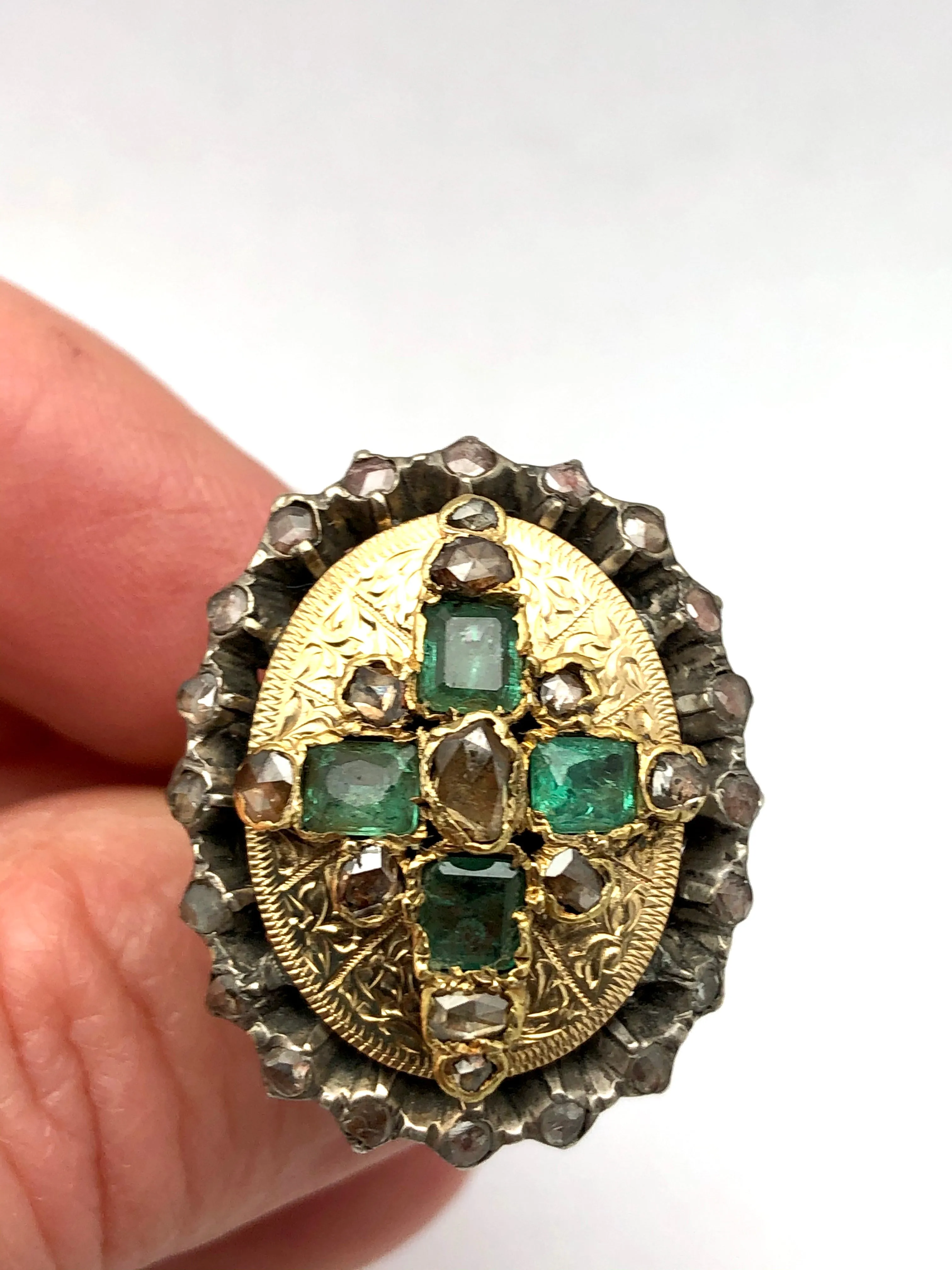 Antique Early Georgian Emerald & Diamond Ring 18K