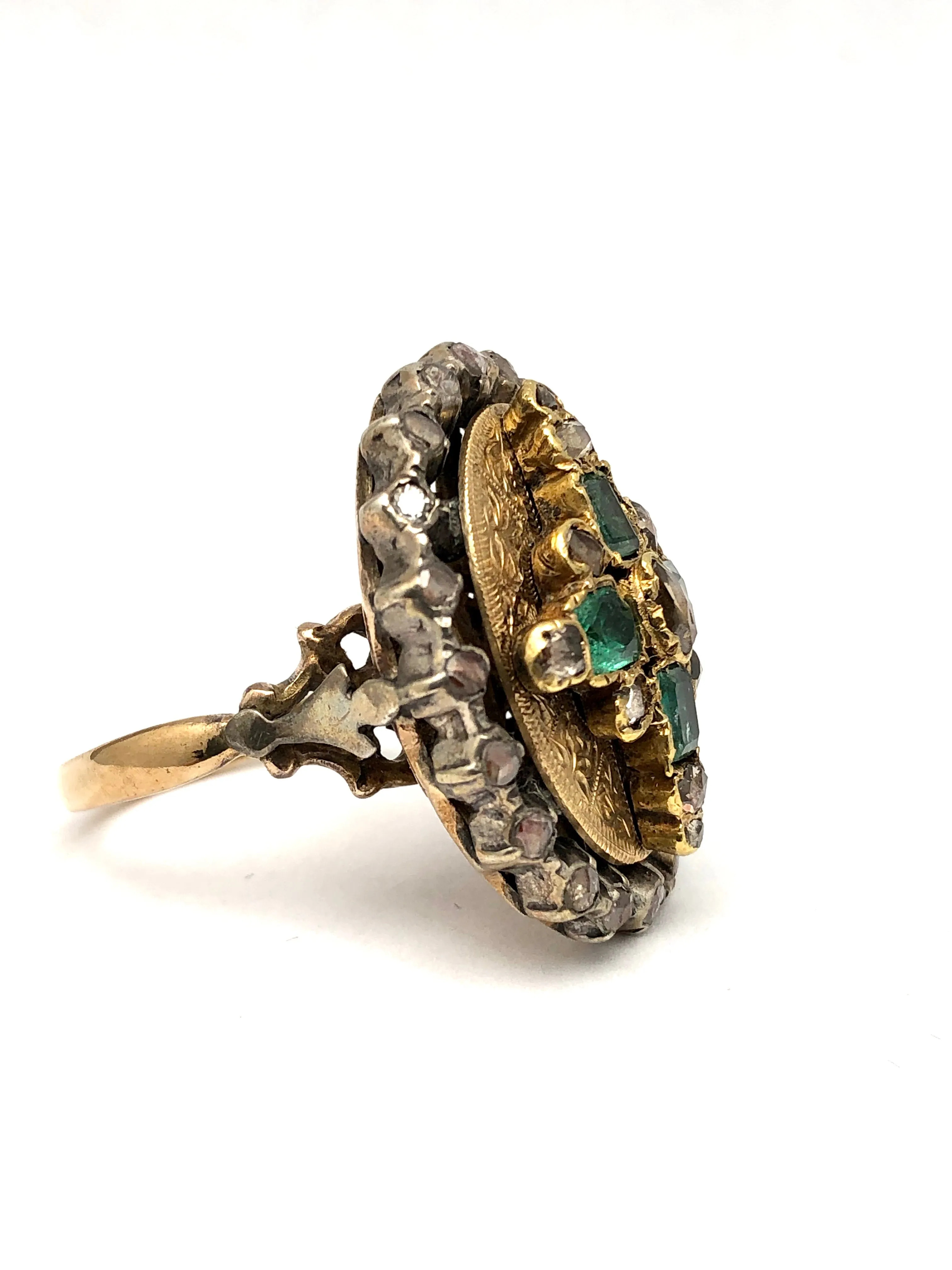 Antique Early Georgian Emerald & Diamond Ring 18K