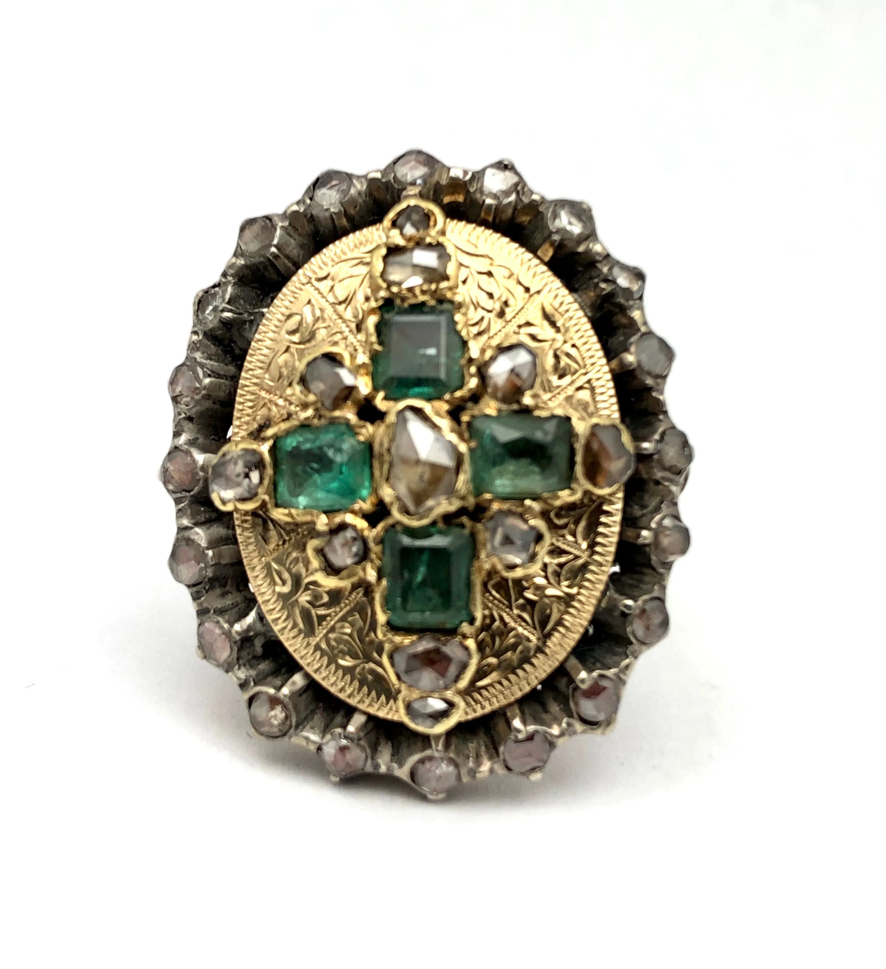 Antique Early Georgian Emerald & Diamond Ring 18K