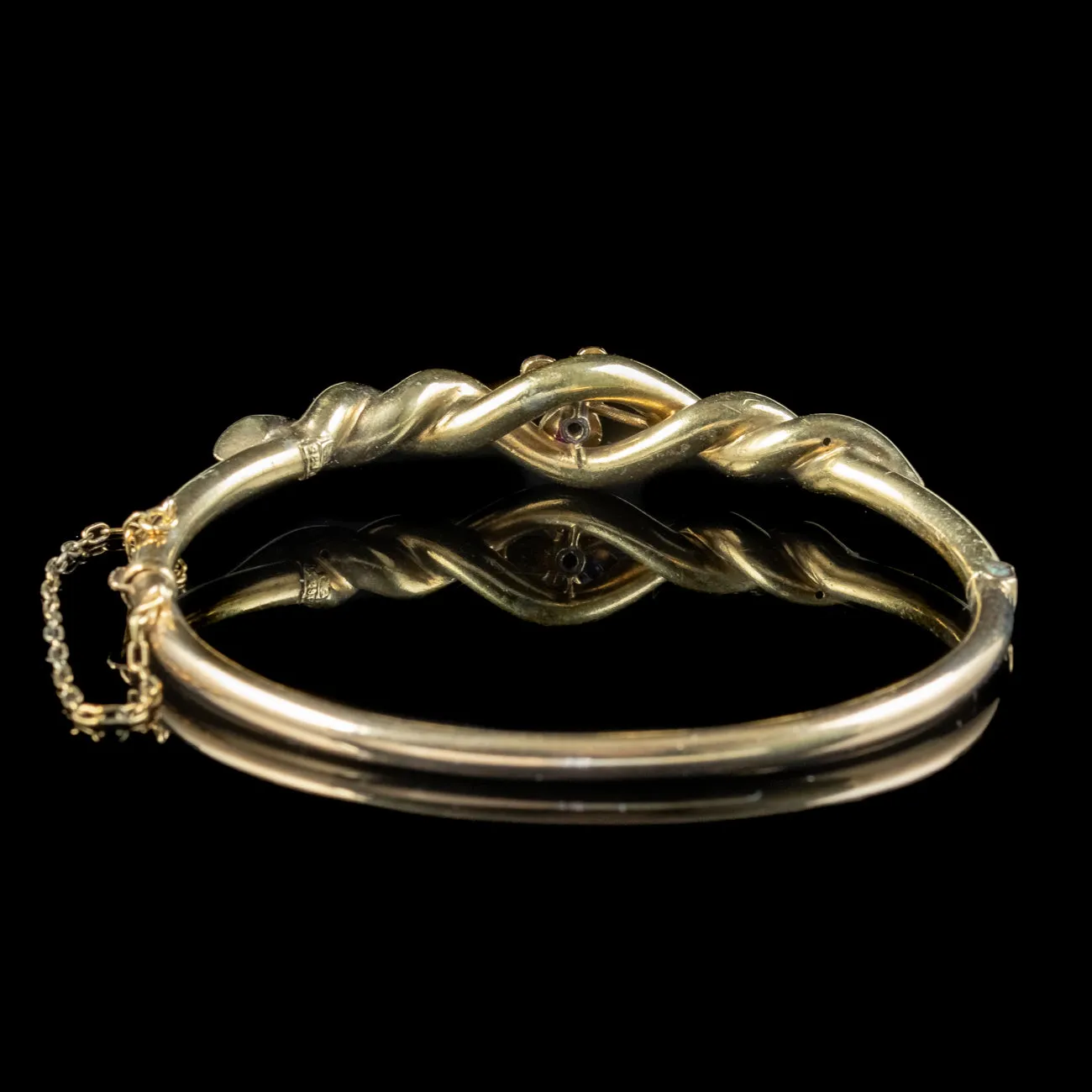 Antique Edwardian Sapphire Pearl Ruby Shamrock Bangle 14ct Gold