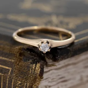 Antique Old European Cut Diamond Petite Solitaire