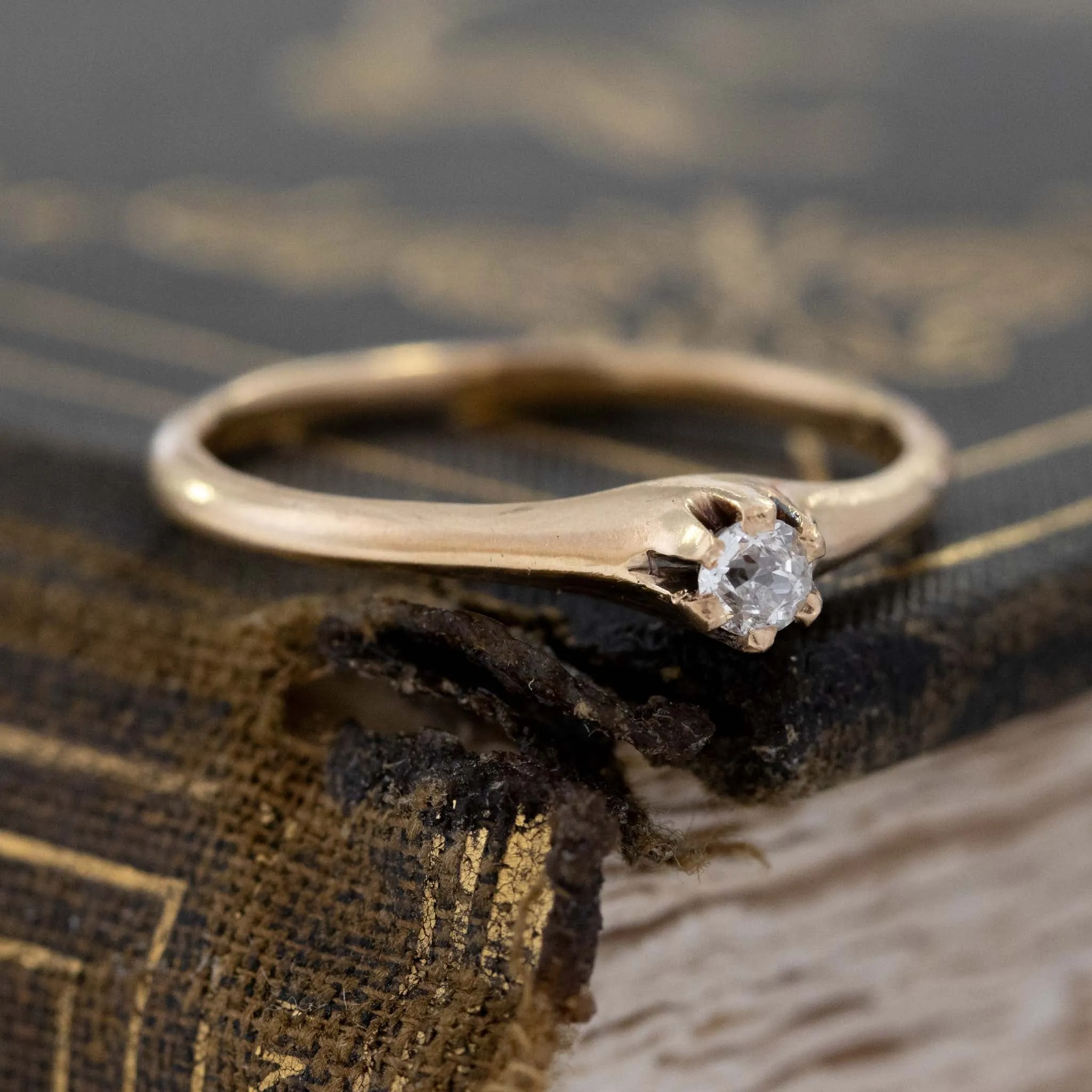 Antique Old European Cut Diamond Petite Solitaire