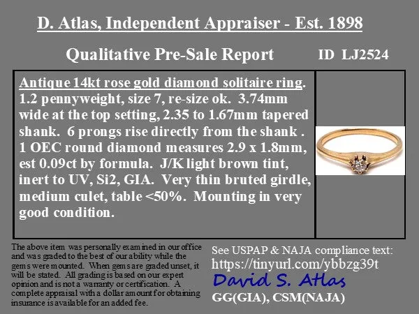 Antique Old European Cut Diamond Petite Solitaire