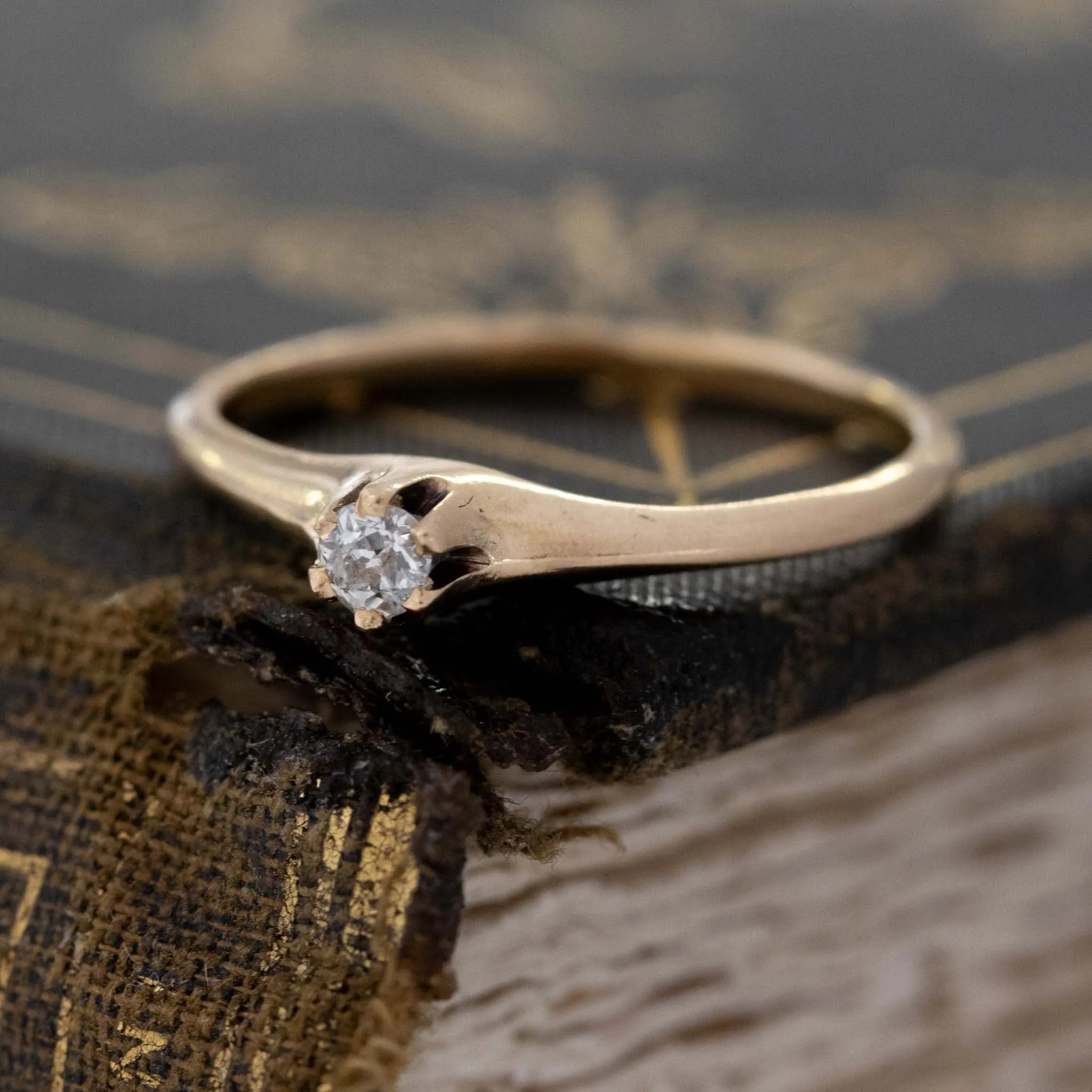 Antique Old European Cut Diamond Petite Solitaire