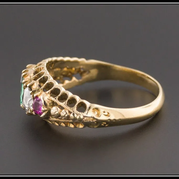 Antique Ruby Diamond and Emerald Ring of 14k Gold