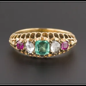 Antique Ruby Diamond and Emerald Ring of 14k Gold