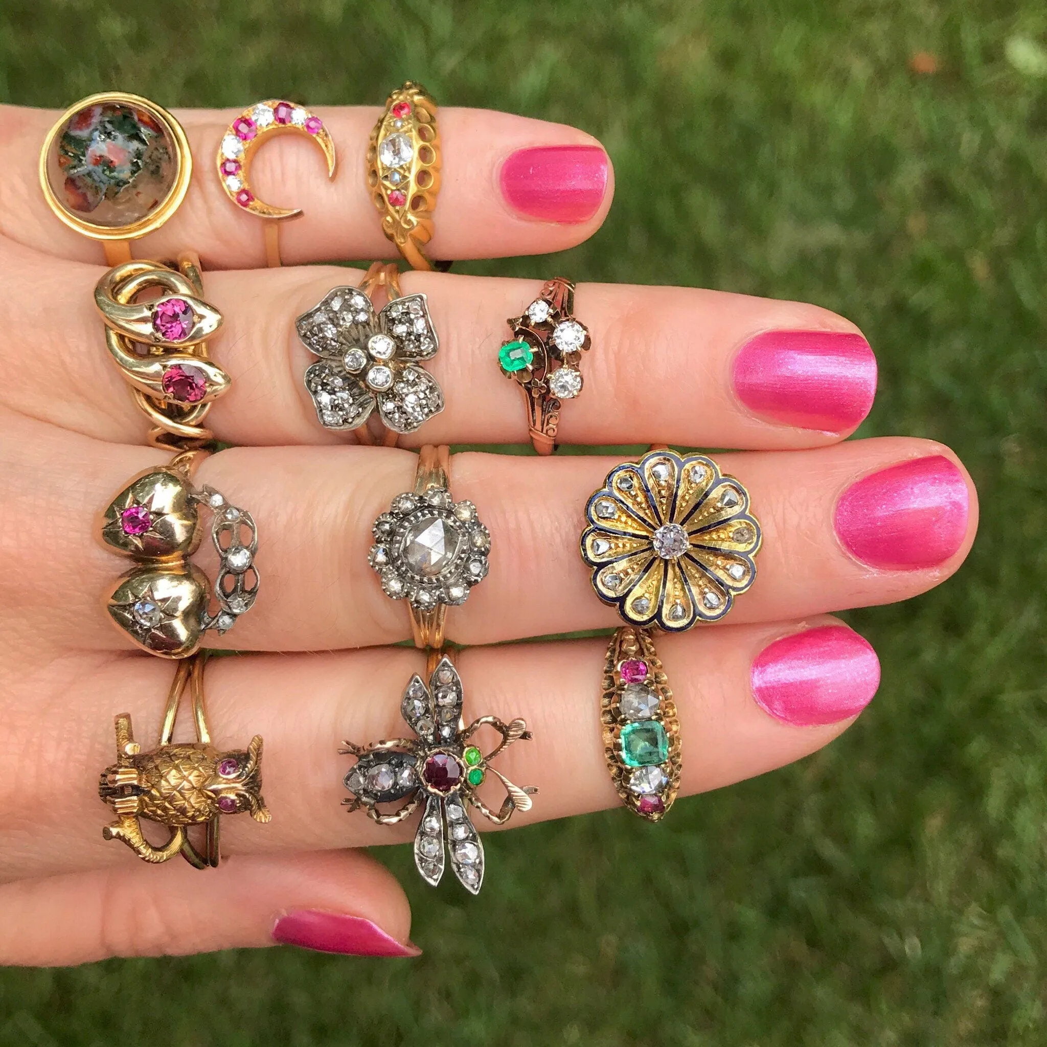 Antique Ruby Diamond and Emerald Ring of 14k Gold