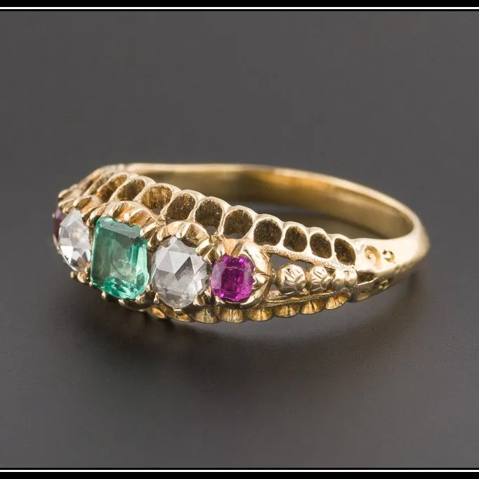 Antique Ruby Diamond and Emerald Ring of 14k Gold