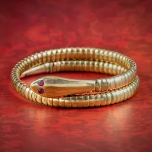 Antique Victorian Snake Bangle 9ct Gold Ruby Eyes
