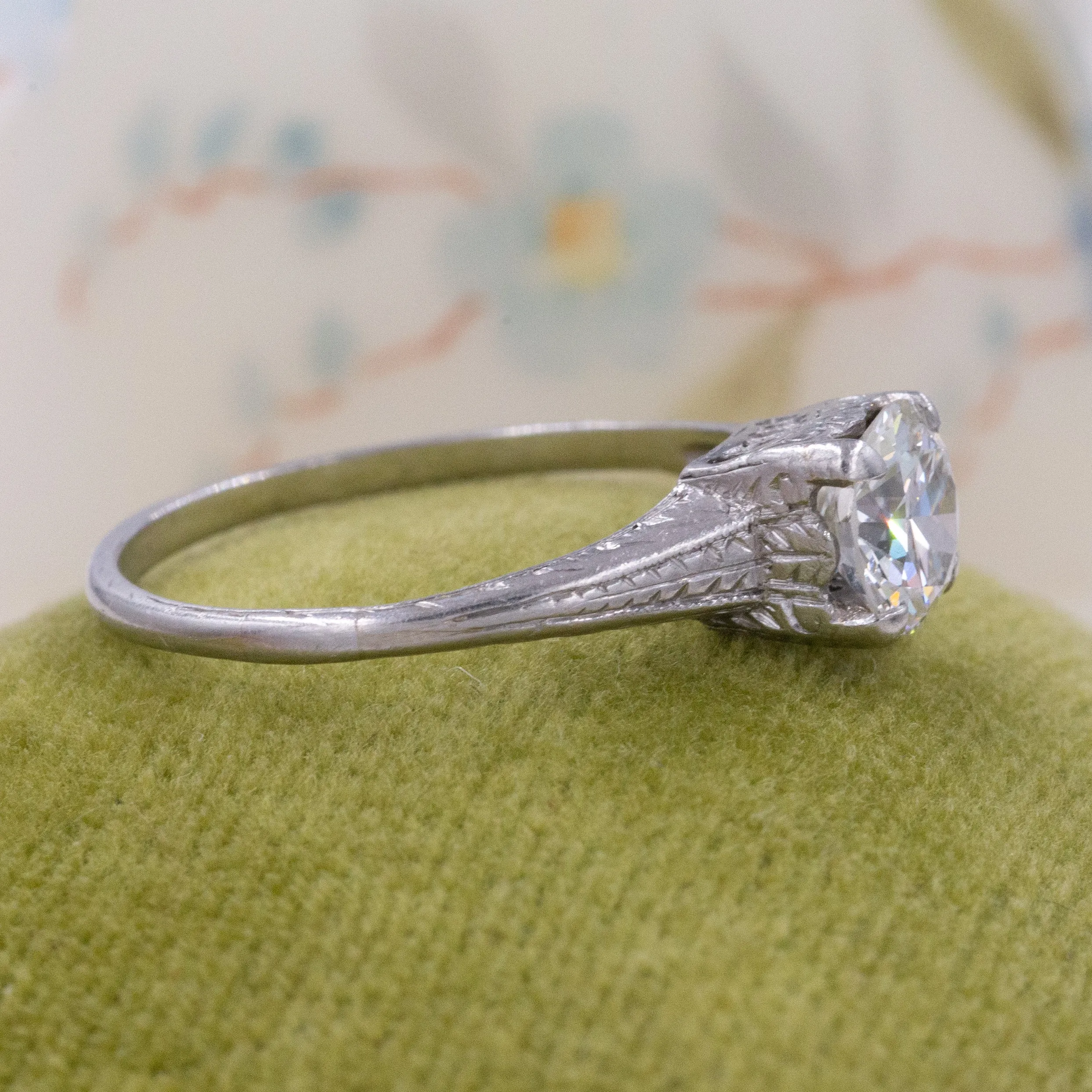 Art Deco .90ct Transitional Cut Diamond Solitaire