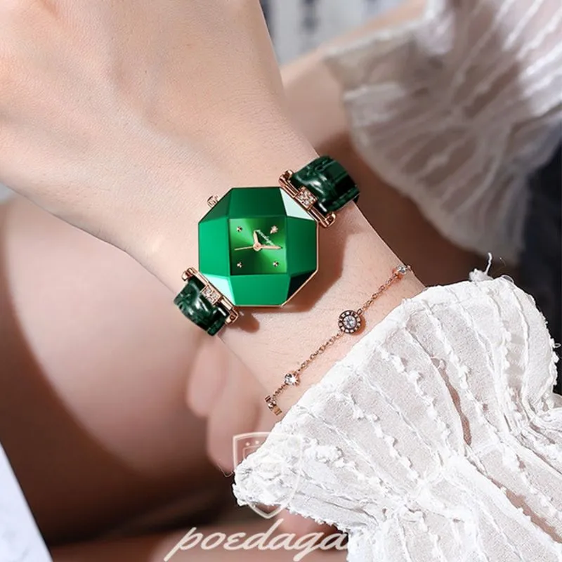 Ava | Diamond-accented green quartz watch