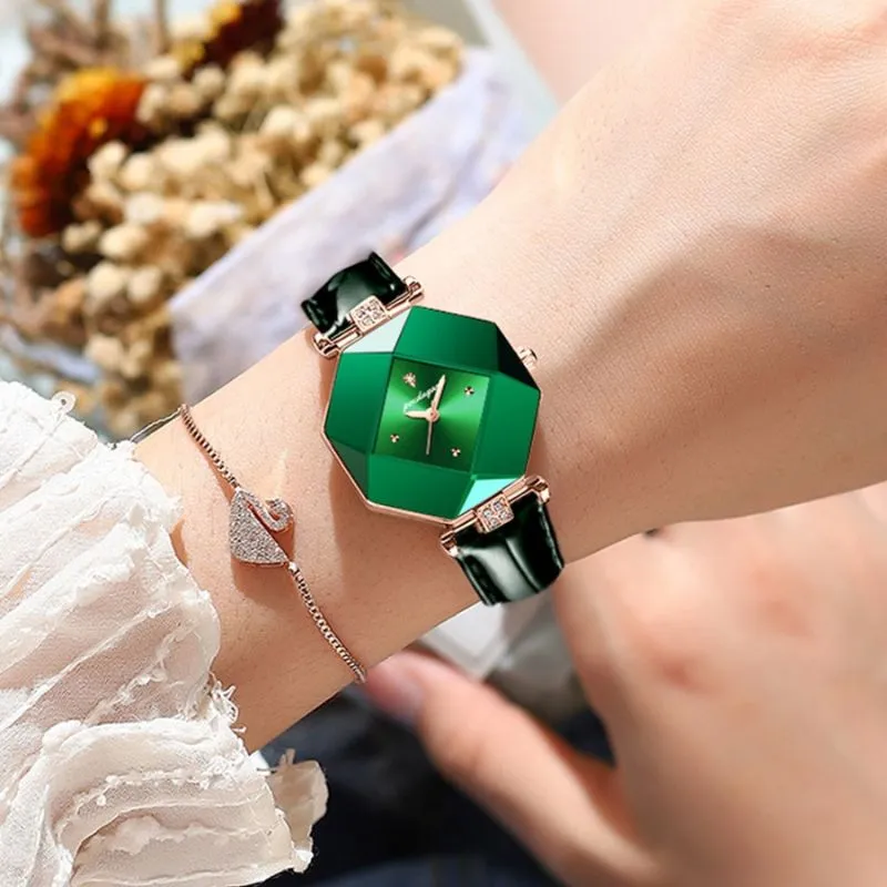 Ava | Diamond-accented green quartz watch