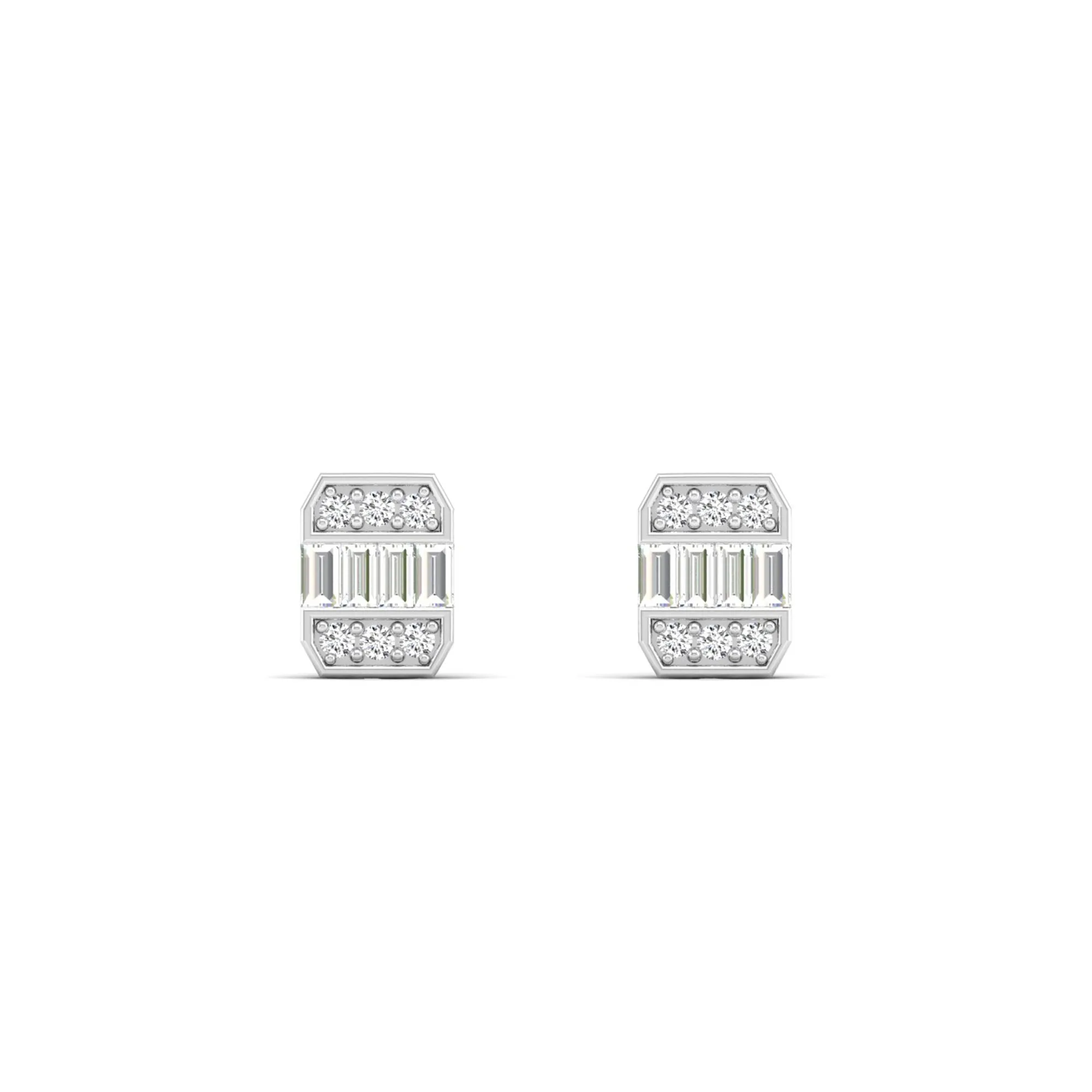 Baguette and Round Diamond Stud Earrings