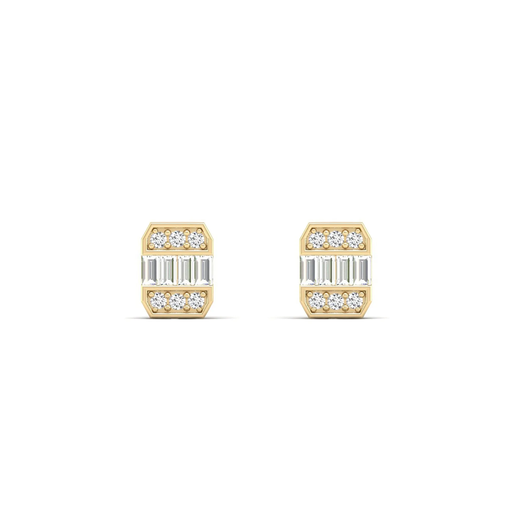 Baguette and Round Diamond Stud Earrings