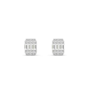 Baguette and Round Diamond Stud Earrings
