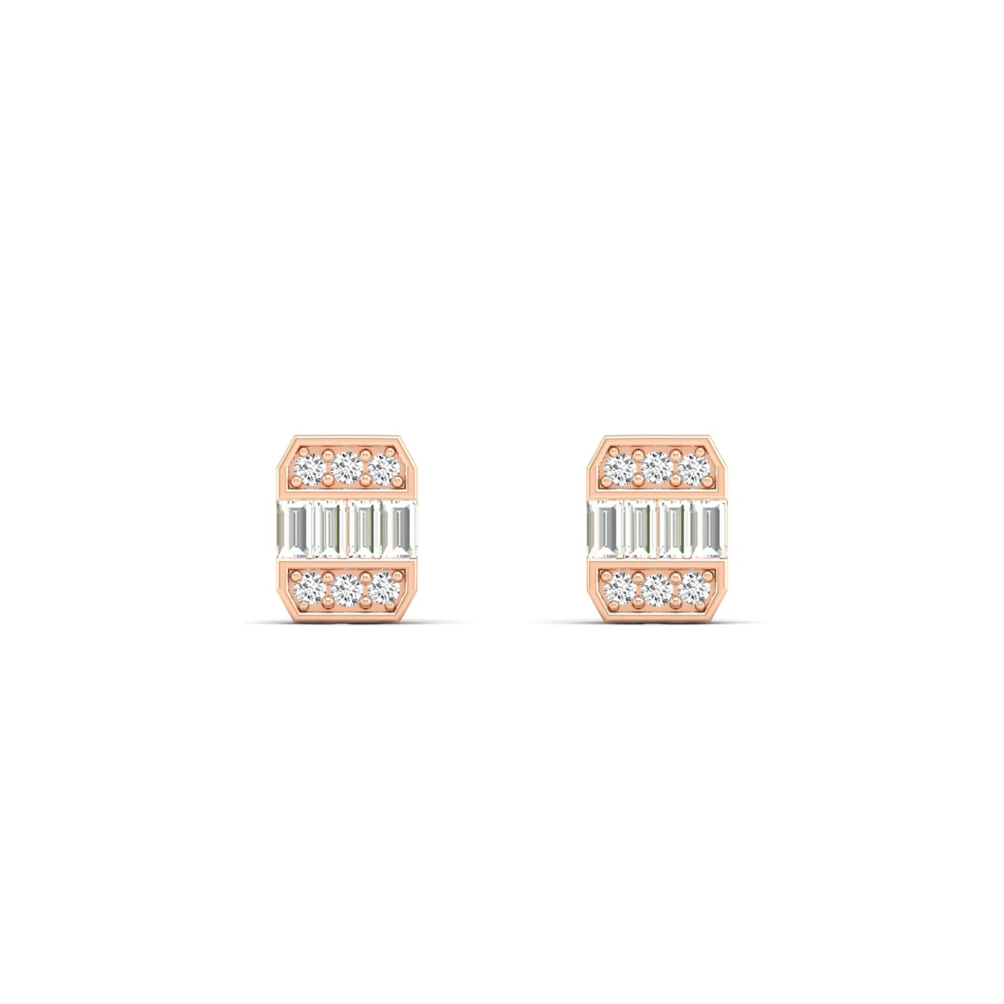 Baguette and Round Diamond Stud Earrings