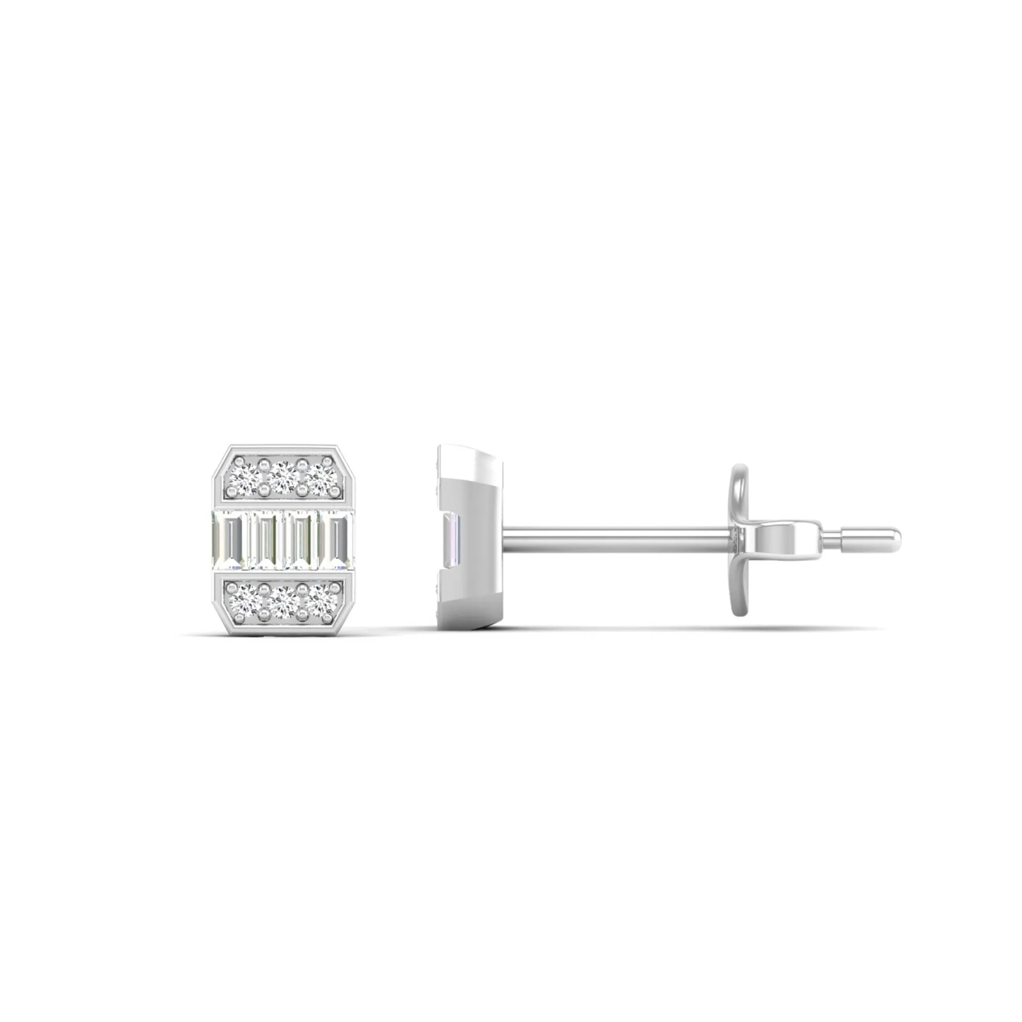 Baguette and Round Diamond Stud Earrings