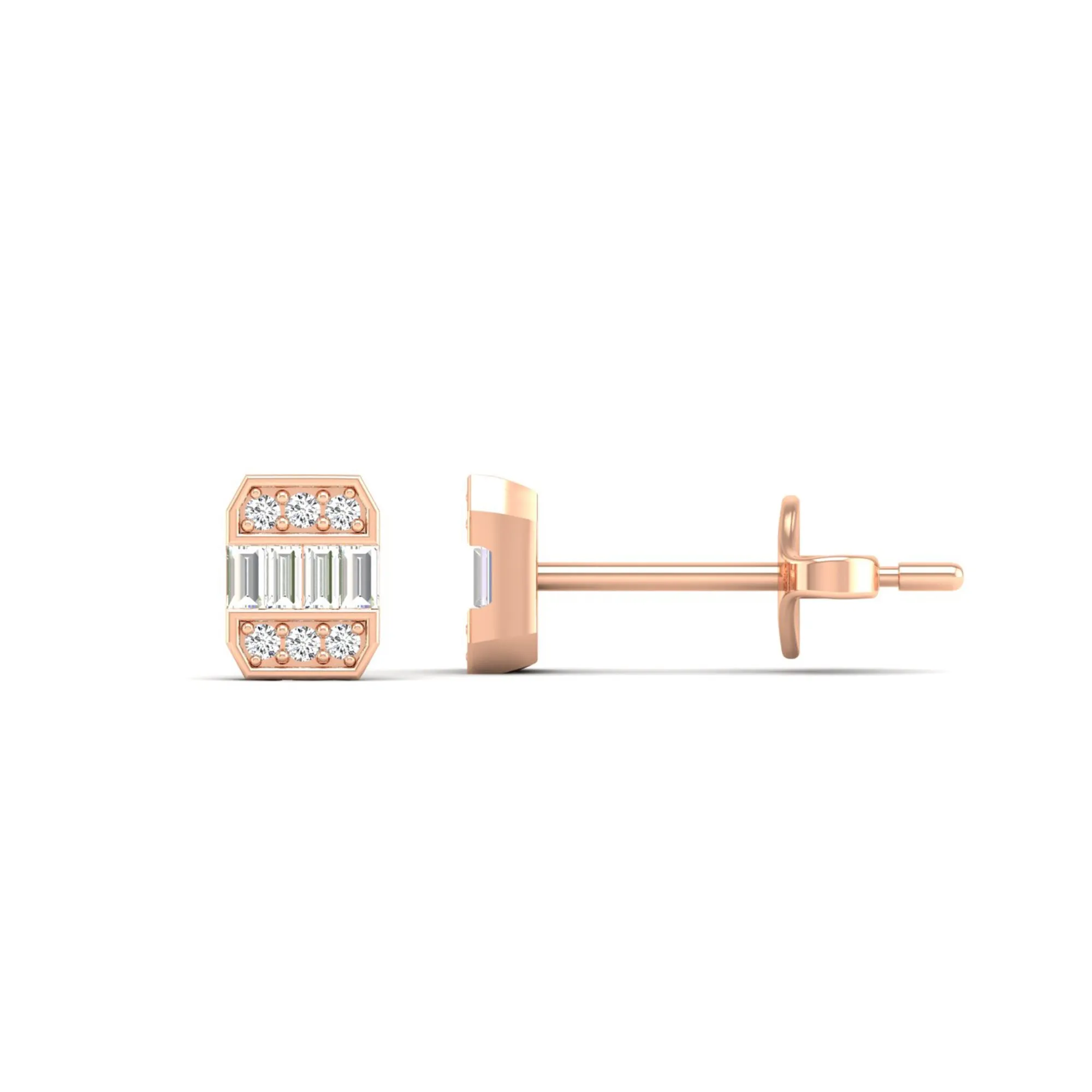 Baguette and Round Diamond Stud Earrings