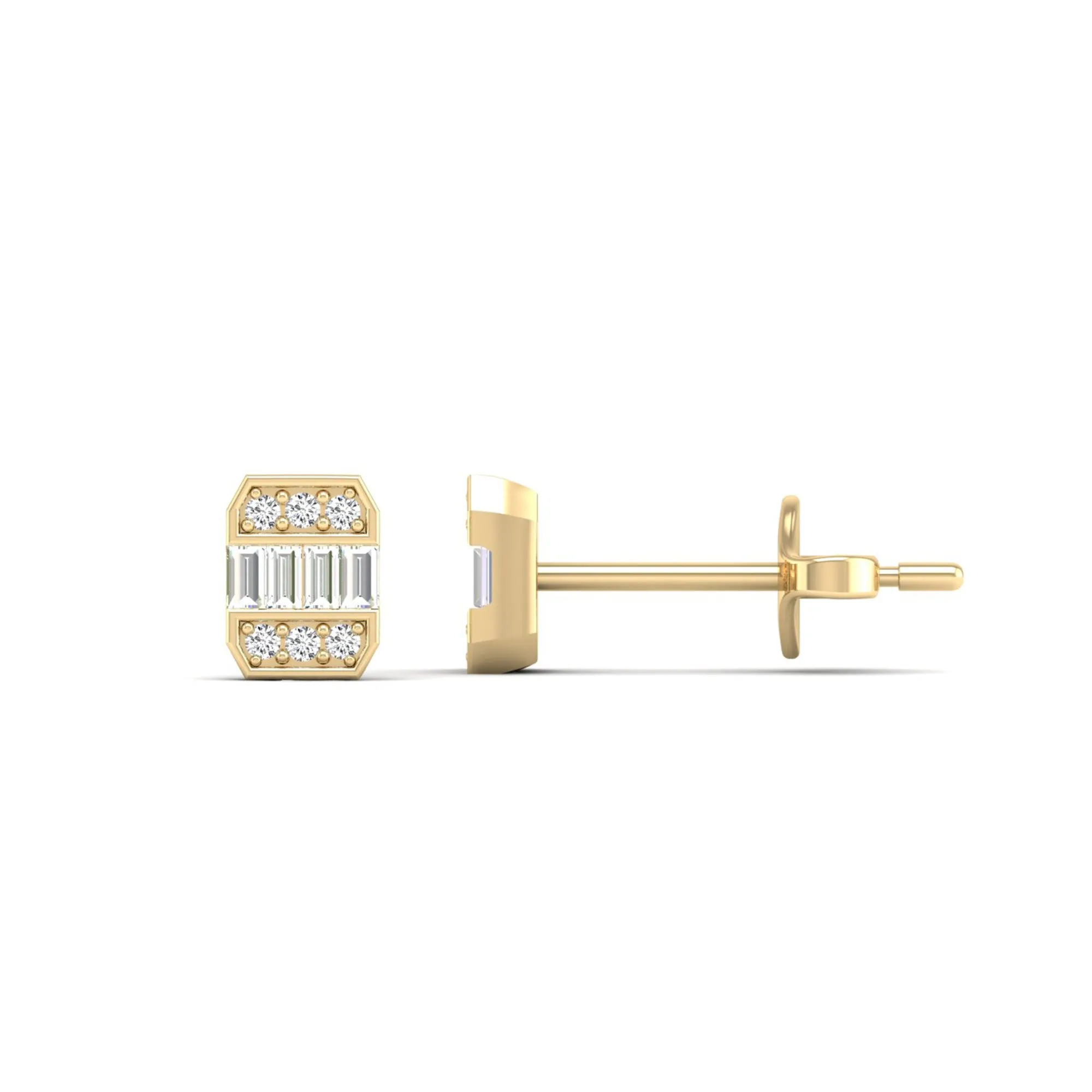 Baguette and Round Diamond Stud Earrings