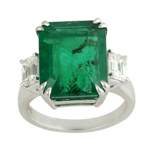 Baguette Diamond Prong Emerald May Birthstone Cocktail Ring In White Gold