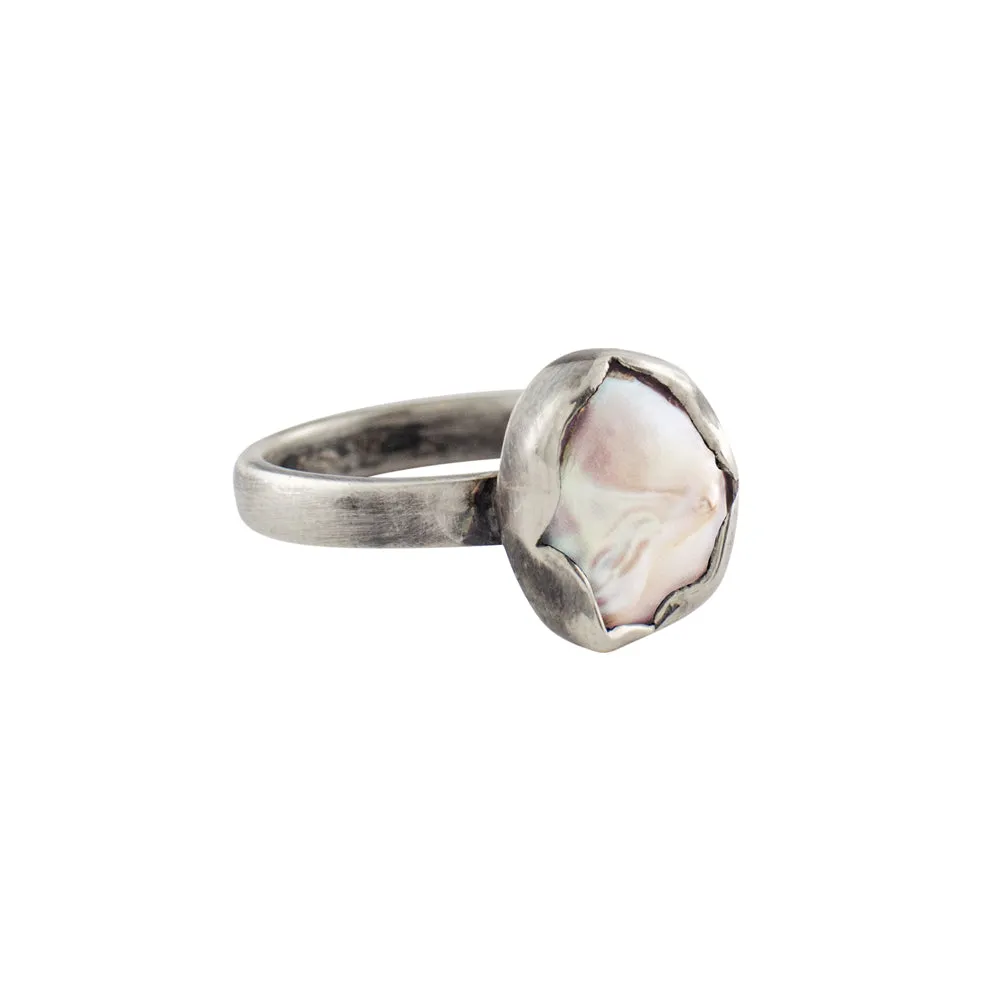 Baroque Pearl Protector Ring in Antiqued Silver