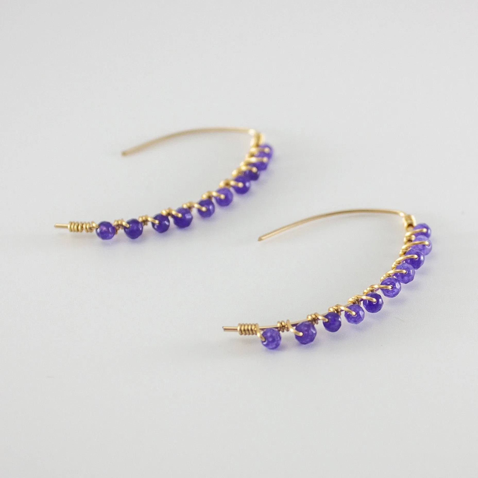 Beaded Amethyst Threader Earrings in 14K Gold Filled Wire