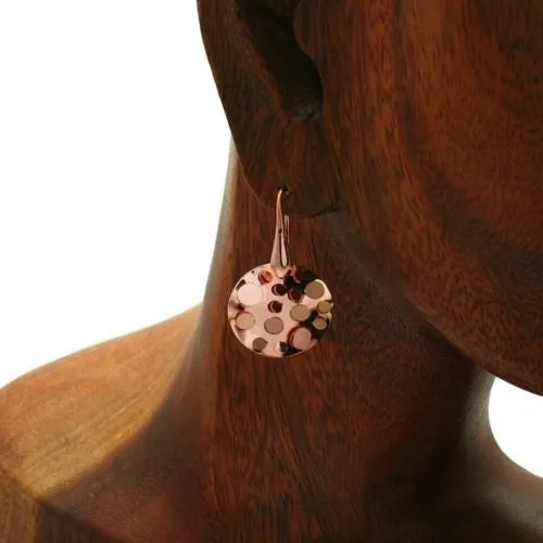 Beautiful Rose Gold Ion Plated Sterling Silver Round "Hanging Chad Circle" Disco Mirrored Hanging Earrings