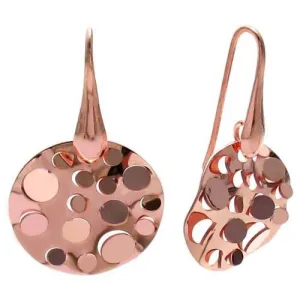 Beautiful Rose Gold Ion Plated Sterling Silver Round "Hanging Chad Circle" Disco Mirrored Hanging Earrings