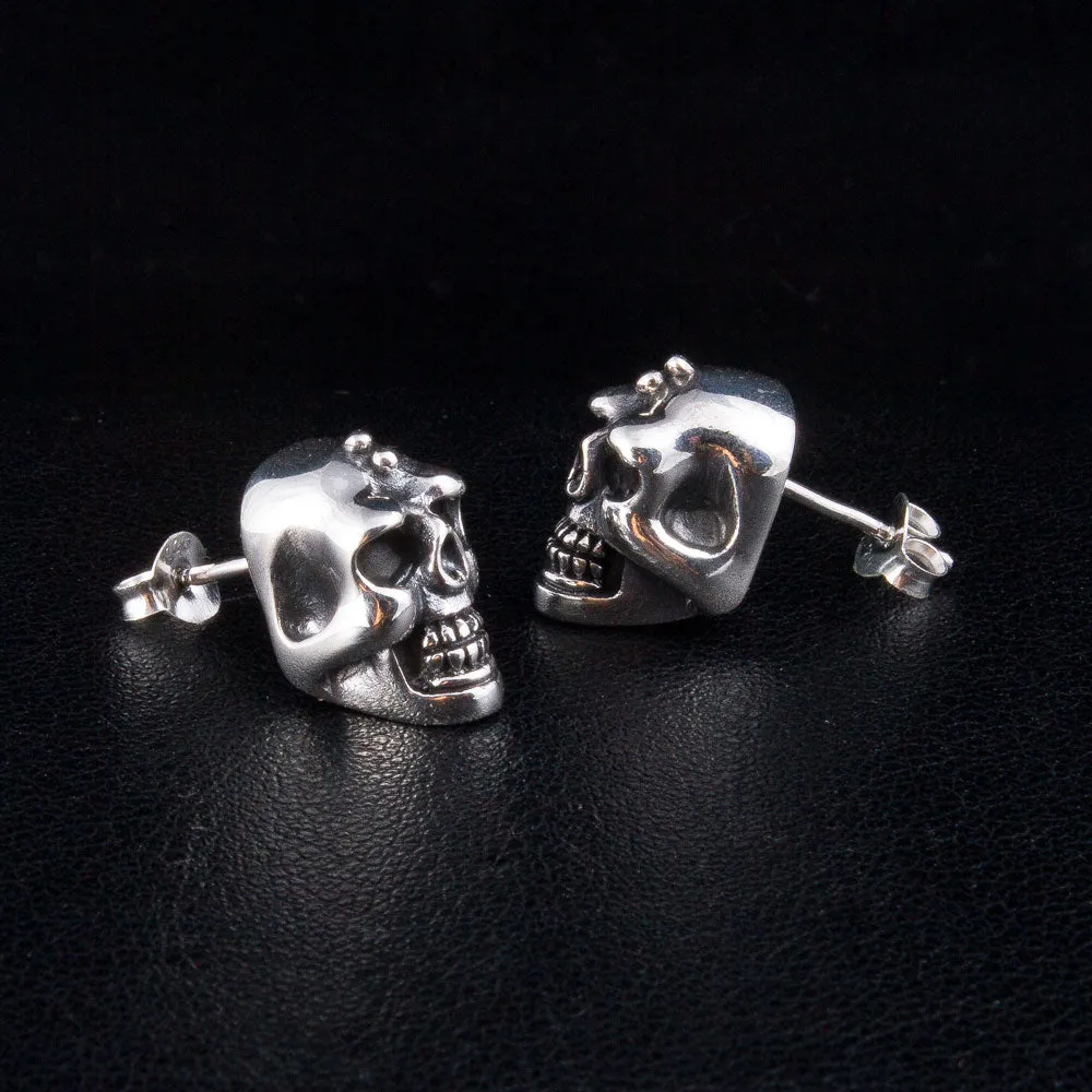 Big Skull Sterling Silver Biker Stud Earrings