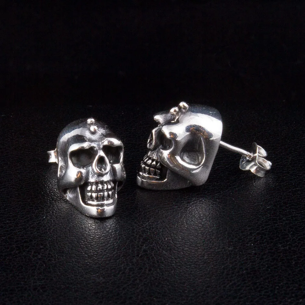Big Skull Sterling Silver Biker Stud Earrings