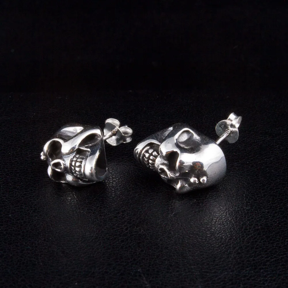 Big Skull Sterling Silver Biker Stud Earrings