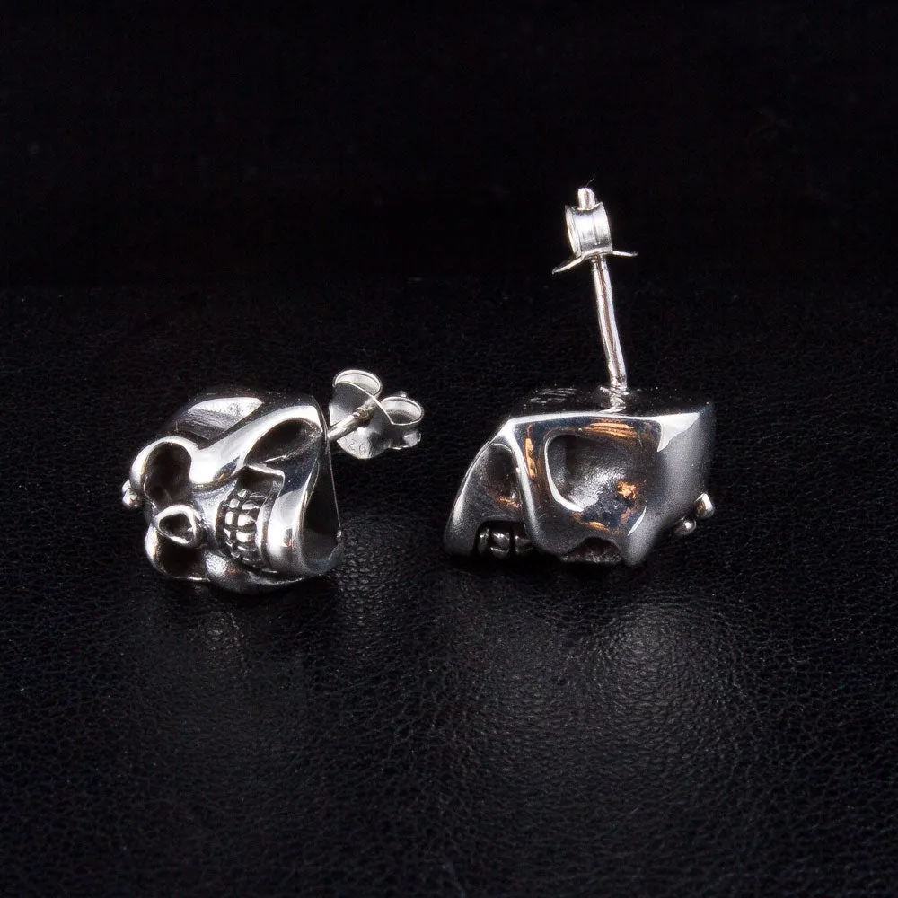 Big Skull Sterling Silver Biker Stud Earrings
