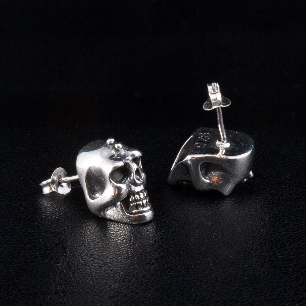 Big Skull Sterling Silver Biker Stud Earrings